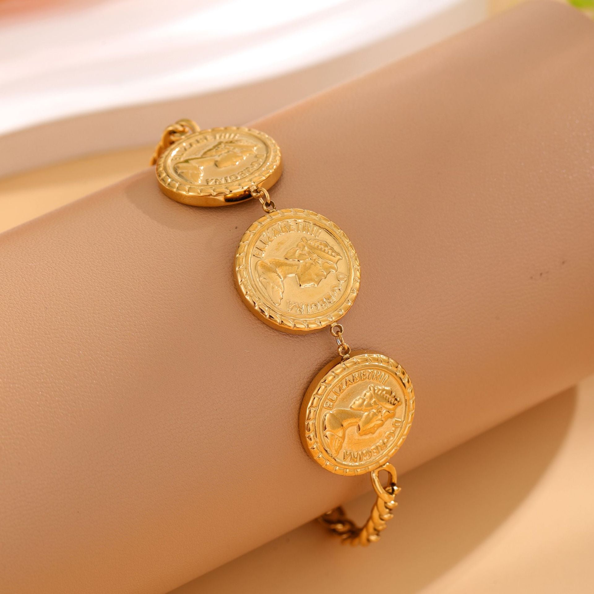 Wholesale Stainless Steel  Gold Coin Bracelet
