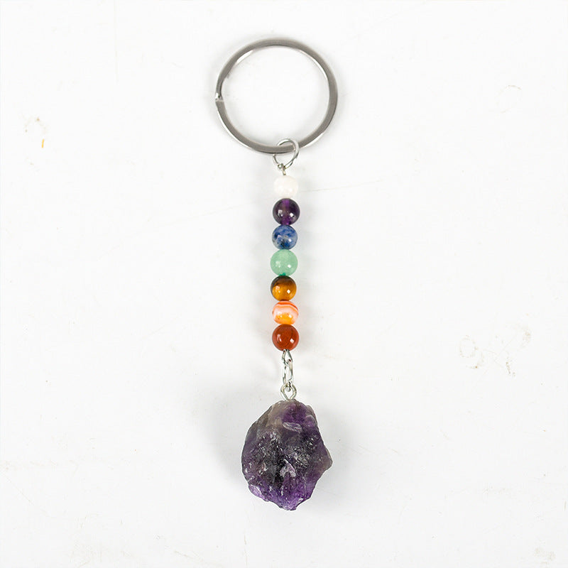 Wholesale Natural Crystal Colorful Rough Stone Keychain ACC-KC-ZhiSF001