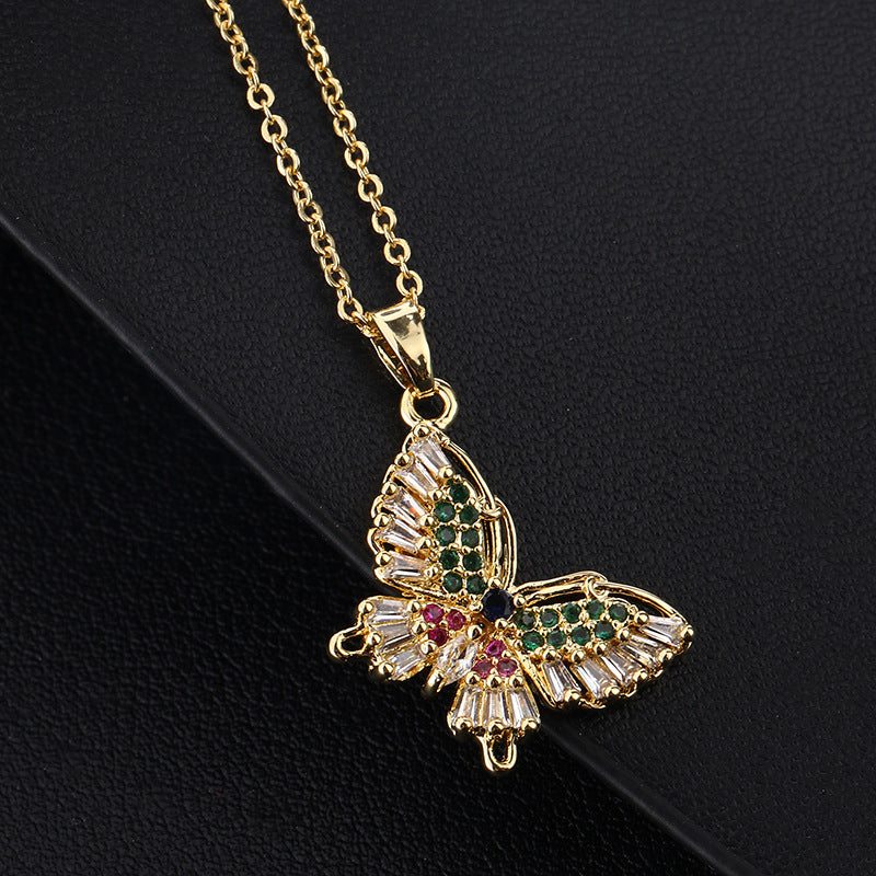 Wholesale Copper Butterfly Choker With Colorful Zircon Pendant Korean Style Trendy Fashion Accessory For Women