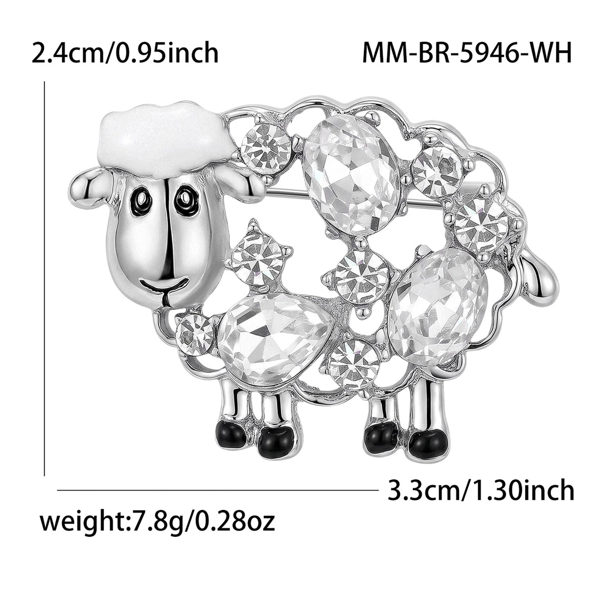 Wholesale Stylish Rhinestone Sheep Brooch Animal Shape Alloy Pin Fashion Accessory