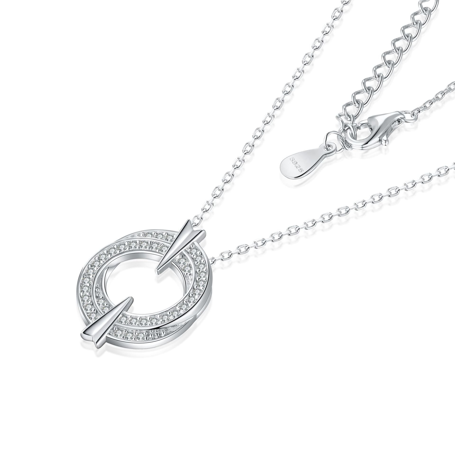 Wholesale  925 sterling silver necklace double ring round silver pendant necklace