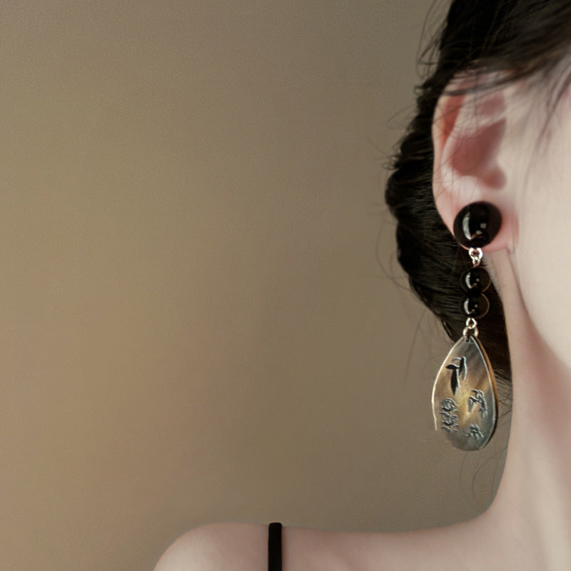 Wholesale Black Bamboo Flower Pearl Tassel Earrings ACC-ES-Fengm003