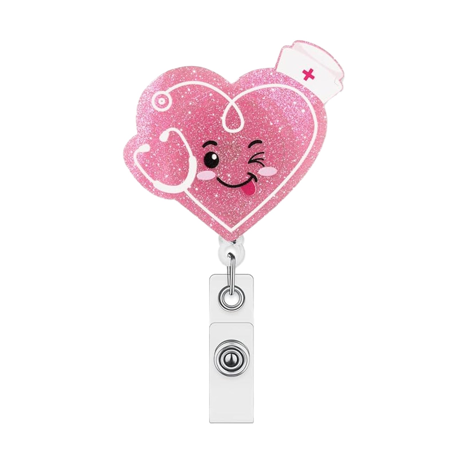 Wholesale Pink Acrylic Retractable Badge Reel for Medical Staff Everyday ID Card Holder