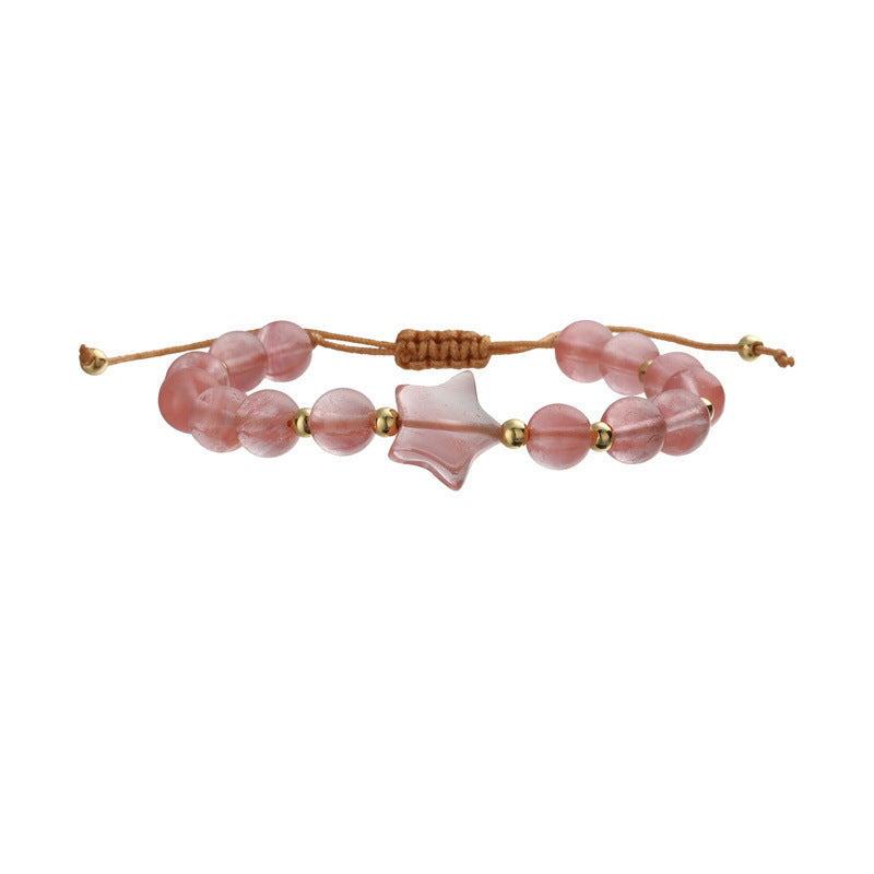 Wholesale Handmade Tiger Eye Pink Crystal Beaded Bracelet With Minimalist Star Charm Unisex Casual Fashion Accessory