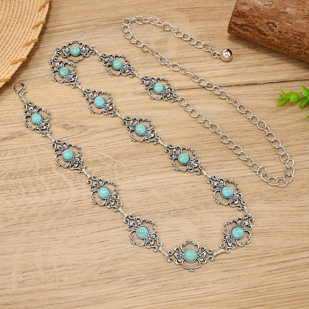 Wholesale Metal vintage Bohemian style turquoise waist chain