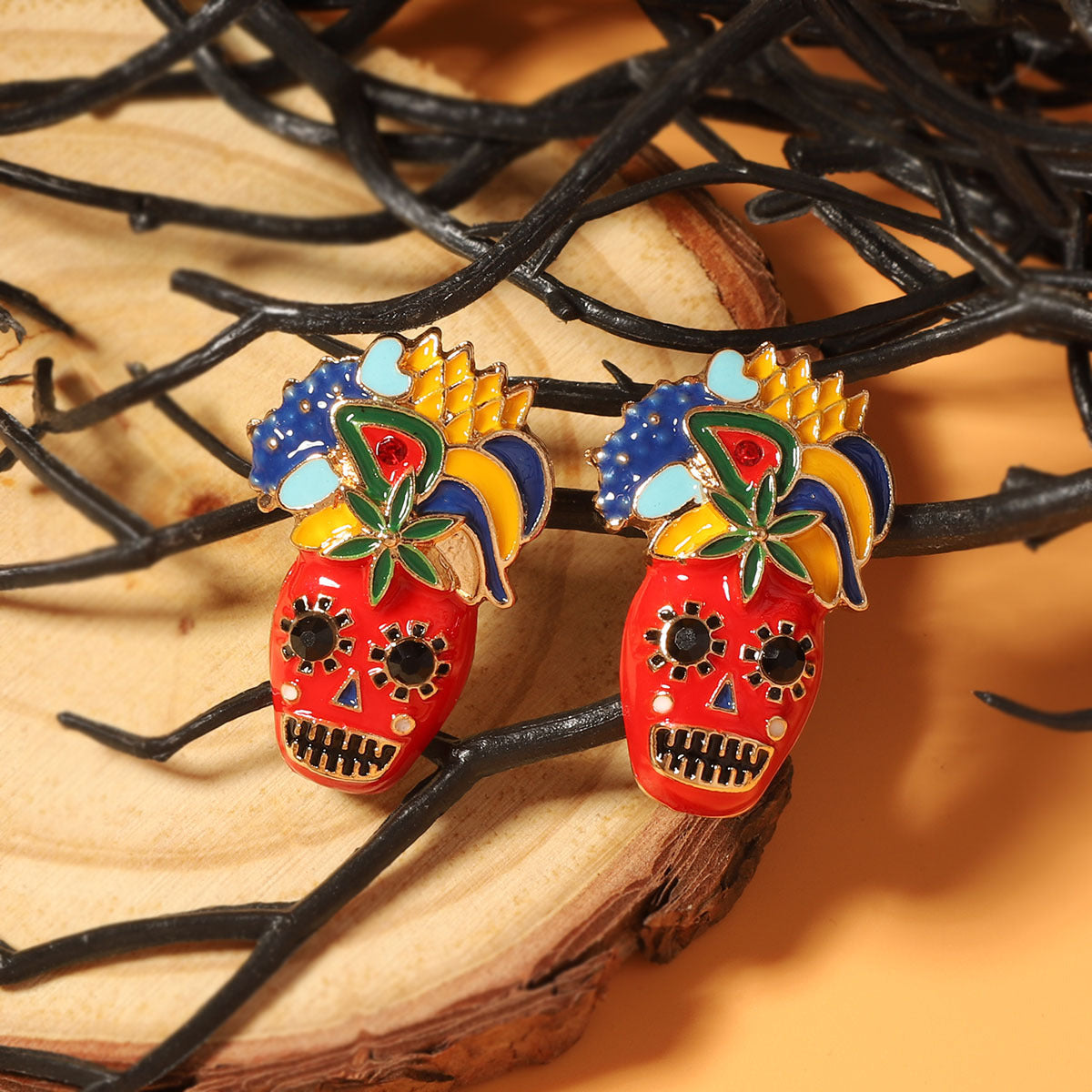 Wholesale Oil-drop  Skull Earrings