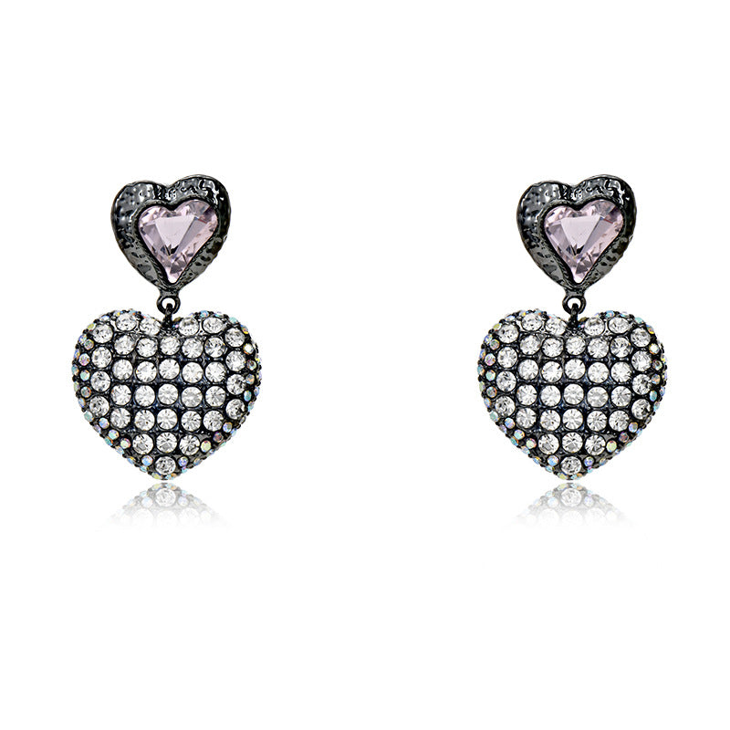 Wholesale Vintage Full Diamond Heart Shaped Crystal Earrings ACC-ES-JiuJia013