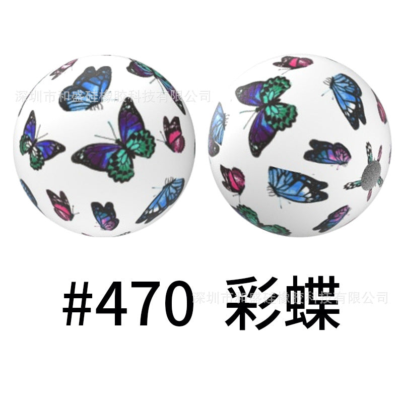 Wholesale 50pcs 15mm Western Style Leopard Skull Color Aztec Printed Silicone Balls Beads ACC-BDS-HeSheng001