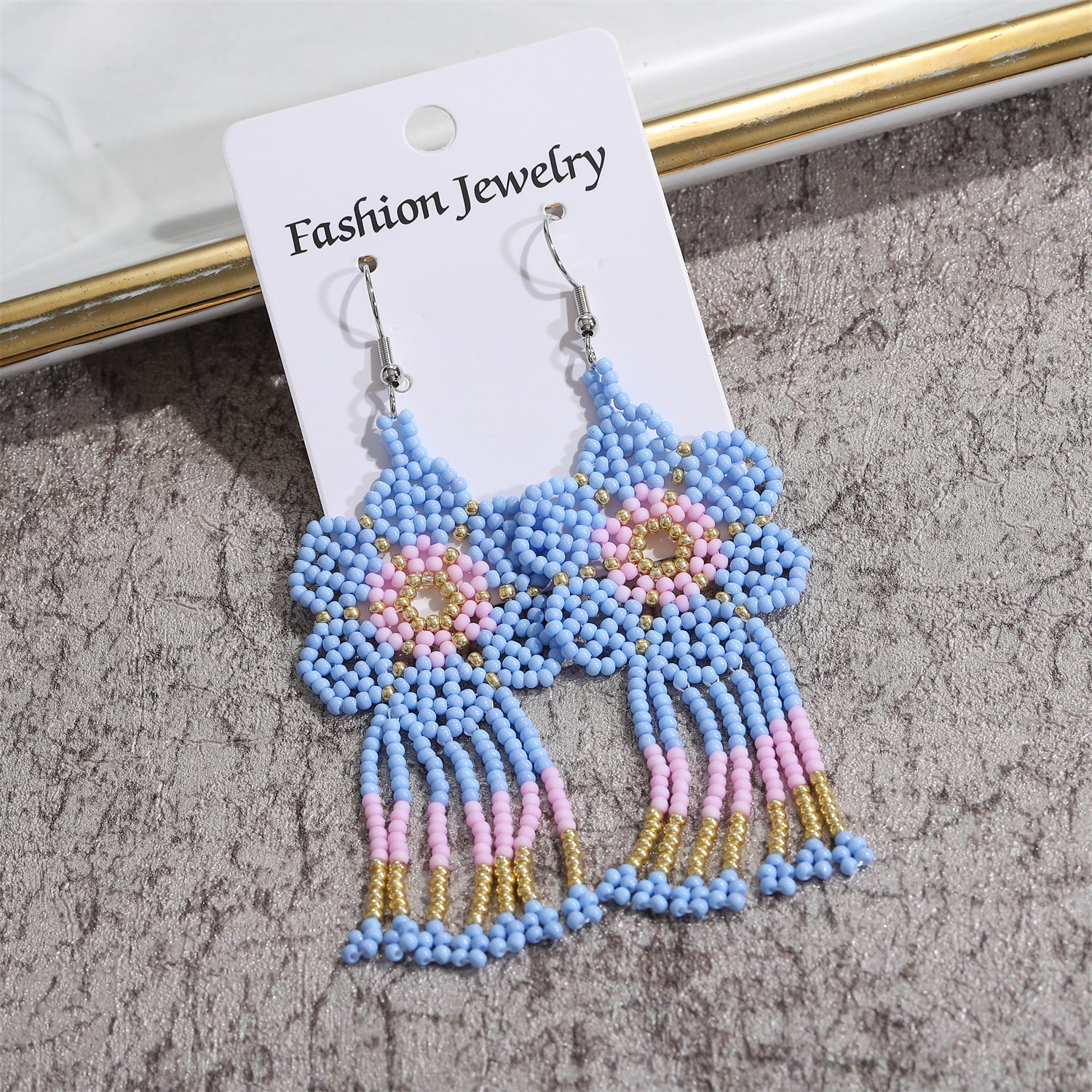 Wholesale Colorful Floral Long Tassel Drop Earrings Hand Woven Rice Beads Earrings ACC-ES-Zheq001