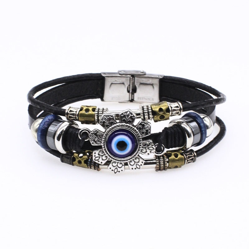 Wholesale Handwoven Leather Turquoise Bracelet Men Unisex Trendy Jewelry Accessory