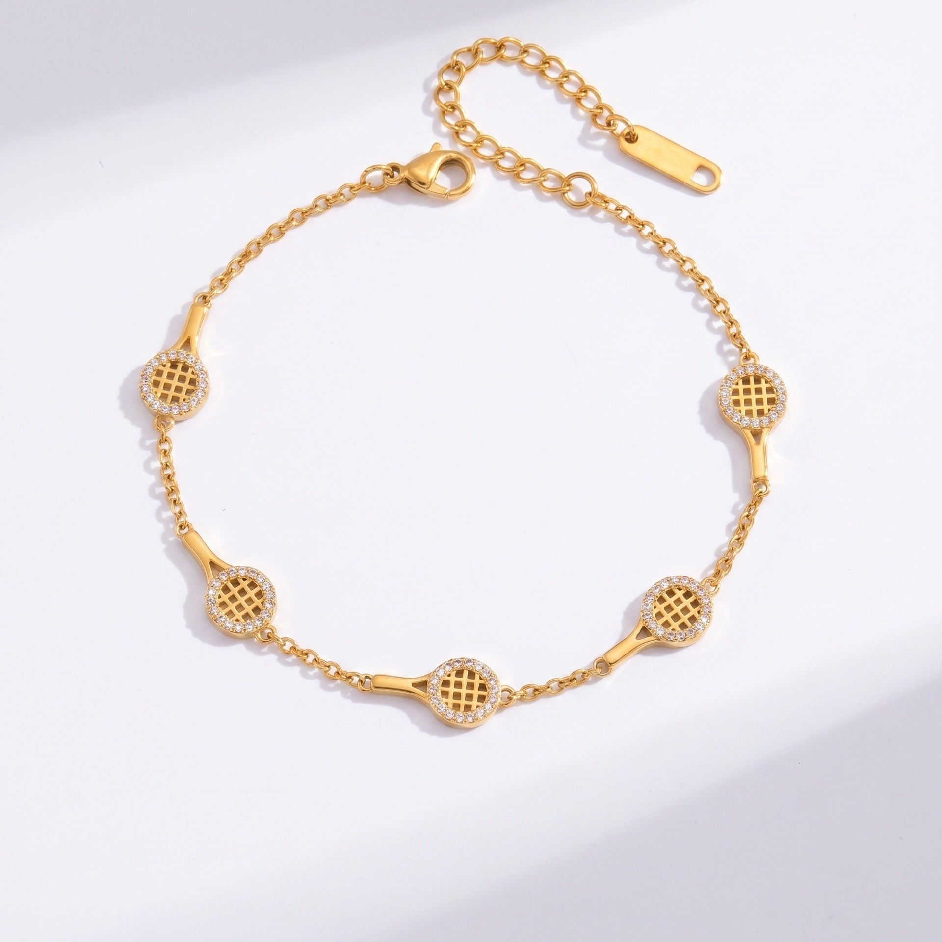 Wholesale Chic Stainless Steel Rhinestone Star Tennis Racket Bracelet Pearl Electroplated Finish Everyday Jewelry Gift