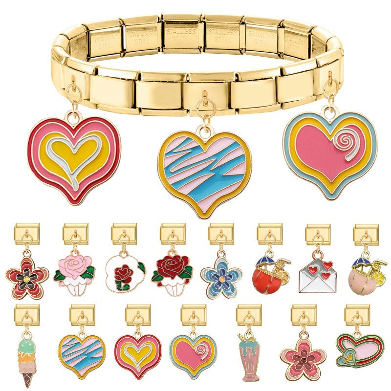 Wholesale Italian modular heart flower DIY bracelet pendant accessories