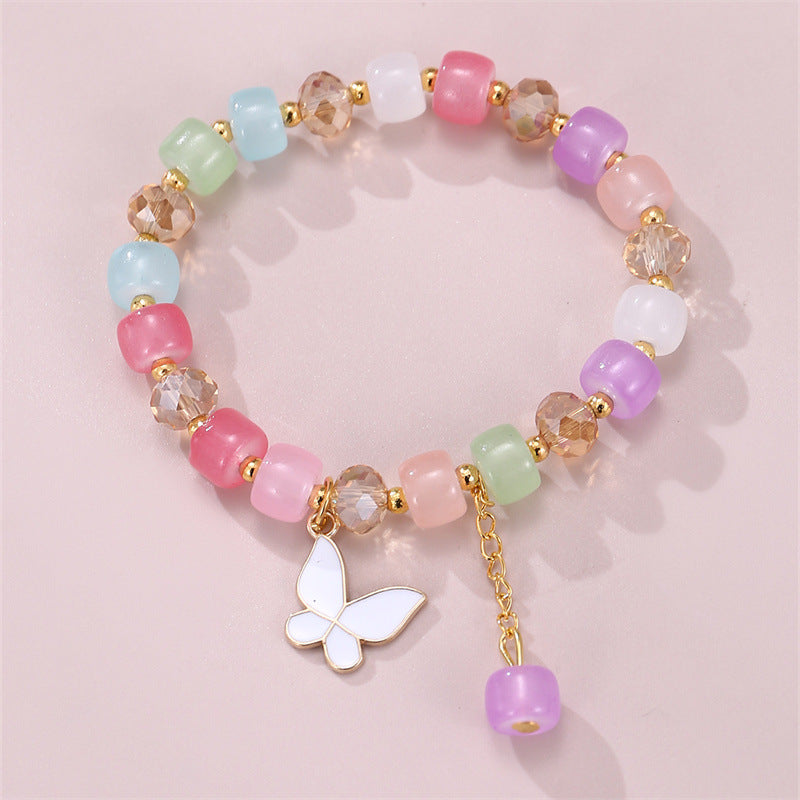 Wholesale  butterfly pendant crystal beaded multicolor bracelet