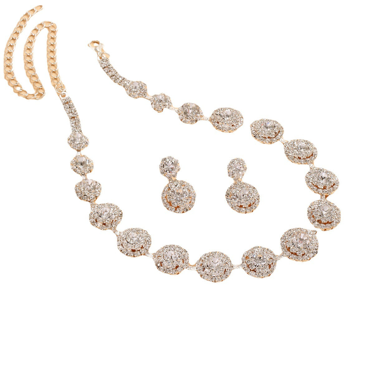 Wholesale Round Water Diamond Necklace Stud Earring Set