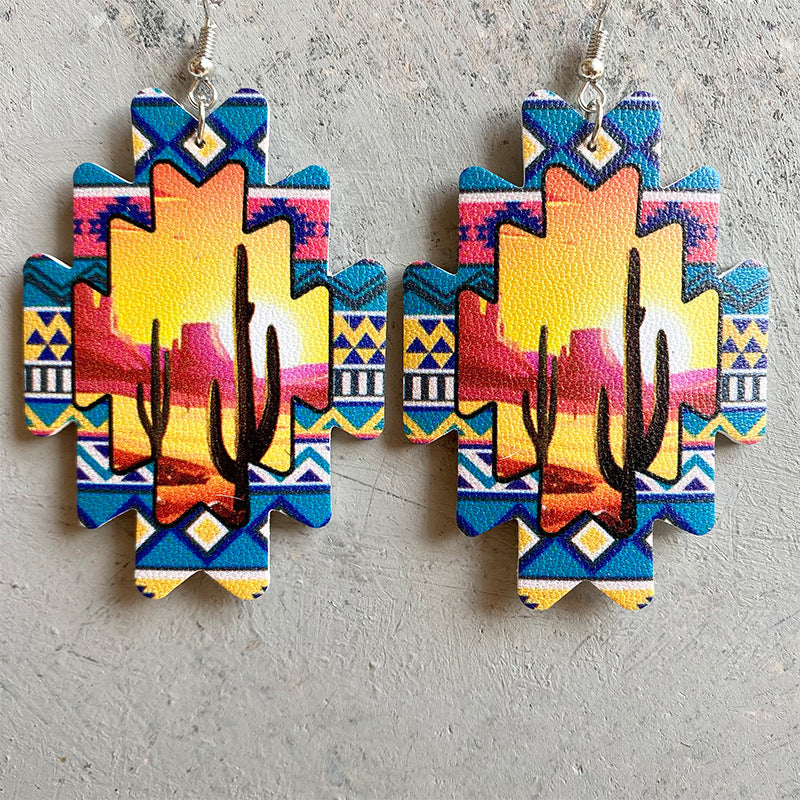 Wholesale 2 Pairs/pack Western Style Aztec Bull Head Vintage Leather Earrings ACC-ES-HY049