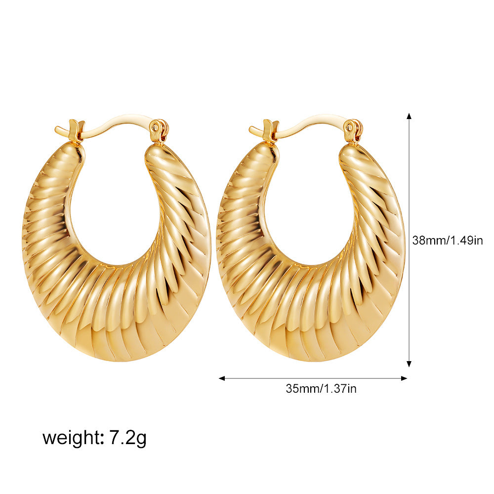 Wholesale  14k gold pleated geometric lines thread earrings