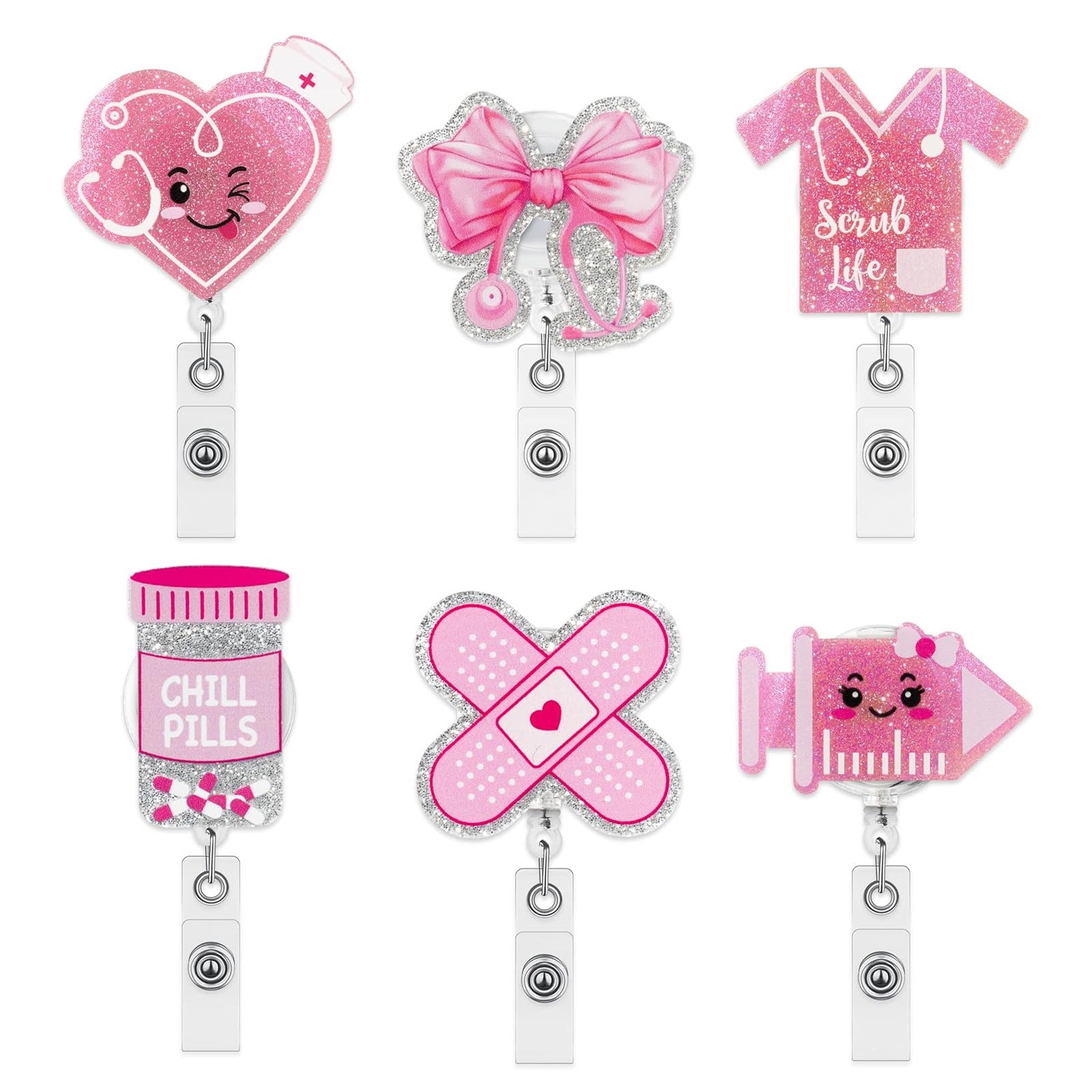 Wholesale Pink Acrylic Retractable Badge Reel for Medical Staff Everyday ID Card Holder