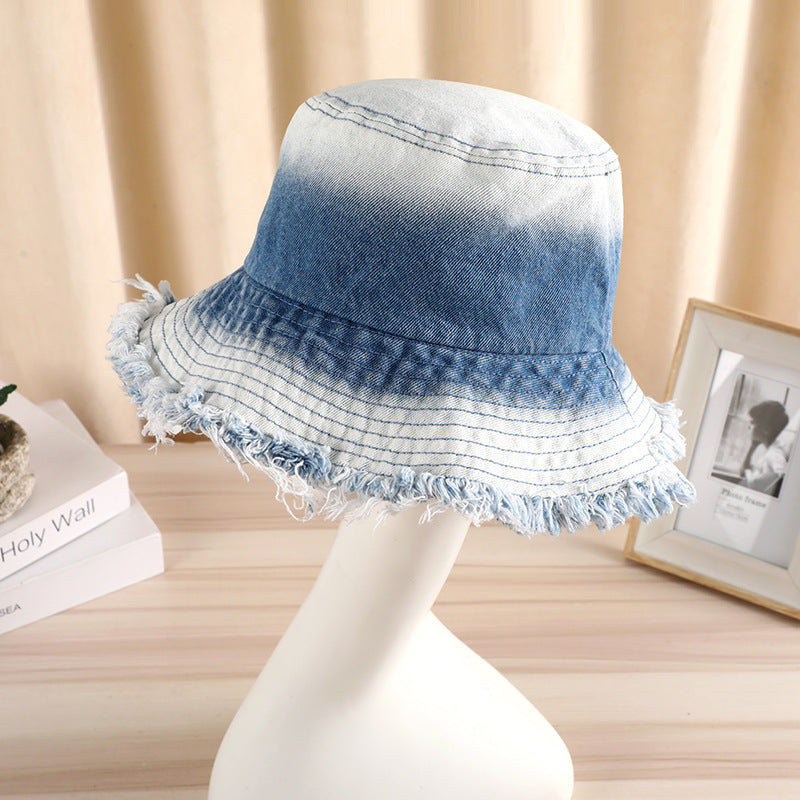 Wholesale rough edge gradient wash retro basin hat sunscreen sunshade hat bucket hat
