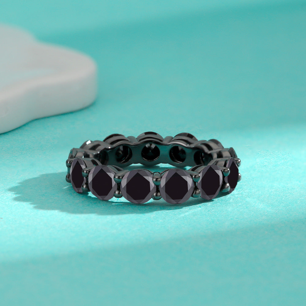 Wholesale S925 Sterling Silver Black Moissanite Black Gold Full Circle Rings ACC-RS-ZYX007