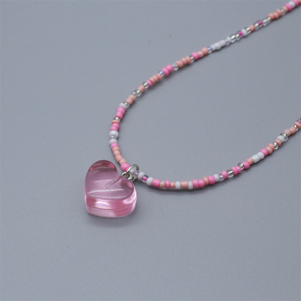 Wholesale Colorful rice beads beaded necklace  transparent love all-match clavicle chain