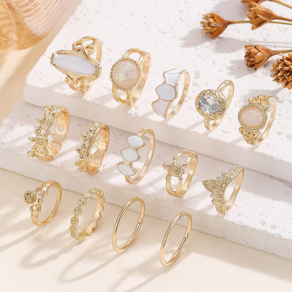Wholesale Retro Palace Geometric Ring Gold Tone Alloy Jewelry Fashion Accessory Gift Boutique Resale