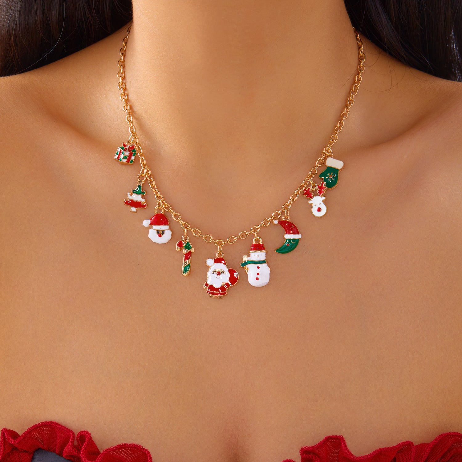 Wholesale Christmas Party  Snowman Elk Colorful Necklace