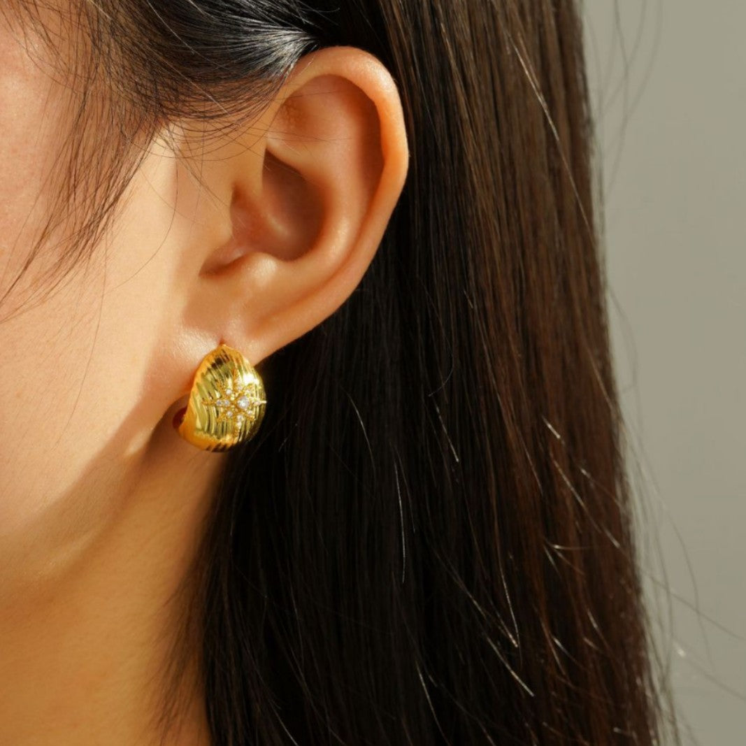Wholesale Plated Real Gold Inlaid Zircon Silver Pin Earrings