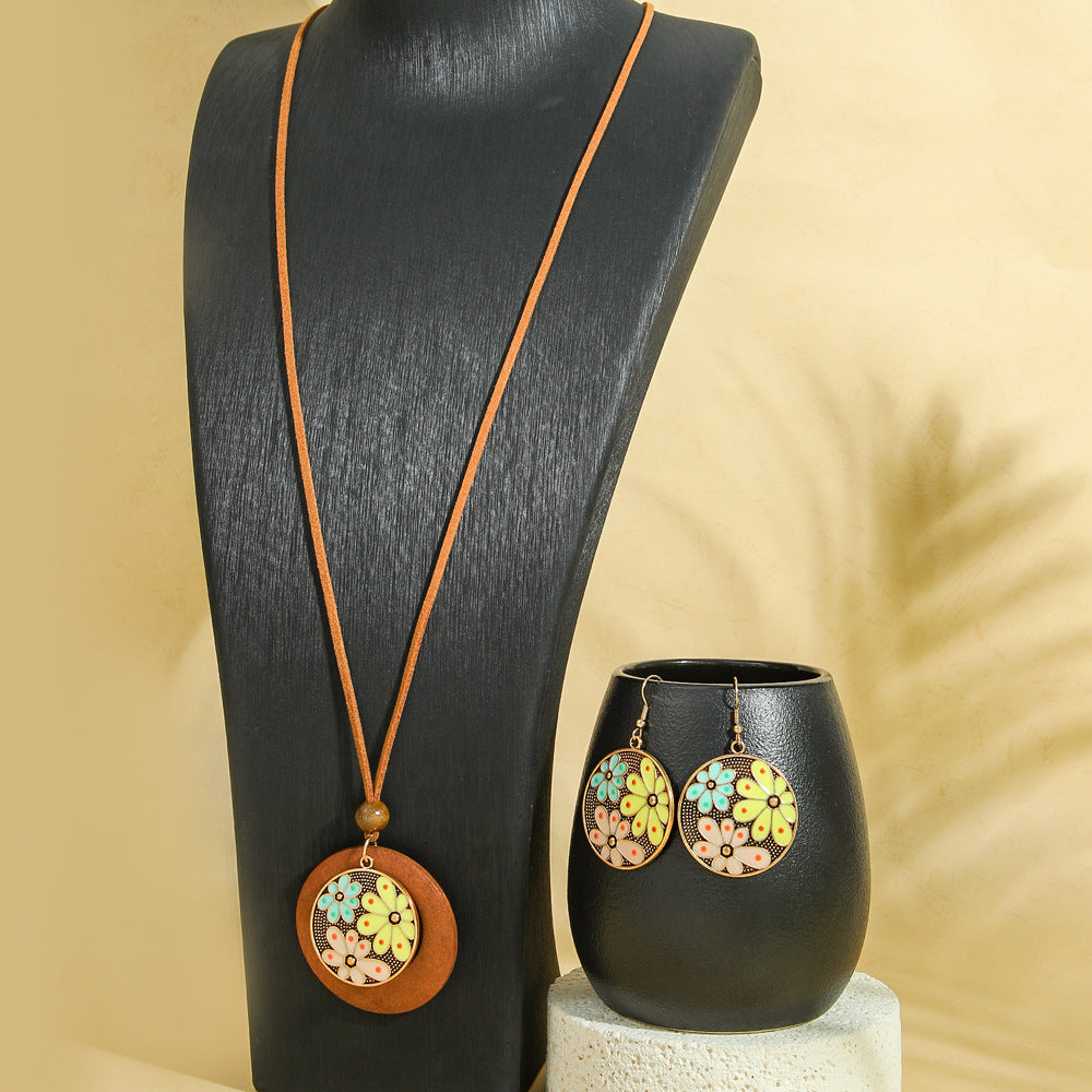Wholesale Dripping Oil Bohemian Geometric Jewelry Set - Trendy Earrings and Necklace for Boutique Resale