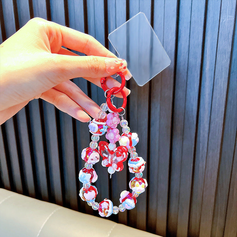 Wholesale cute cartoon butterfly hand-painted beads wristlet keychain