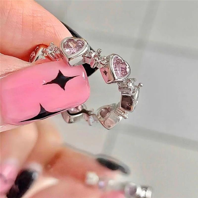 Wholesale Y2K Pink Heart Shaped Adjustable Ring Zinc Alloy Jewelry Accessory For Everyday Wear