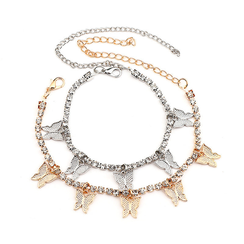 Wholesale  rhinestone butterfly anklet