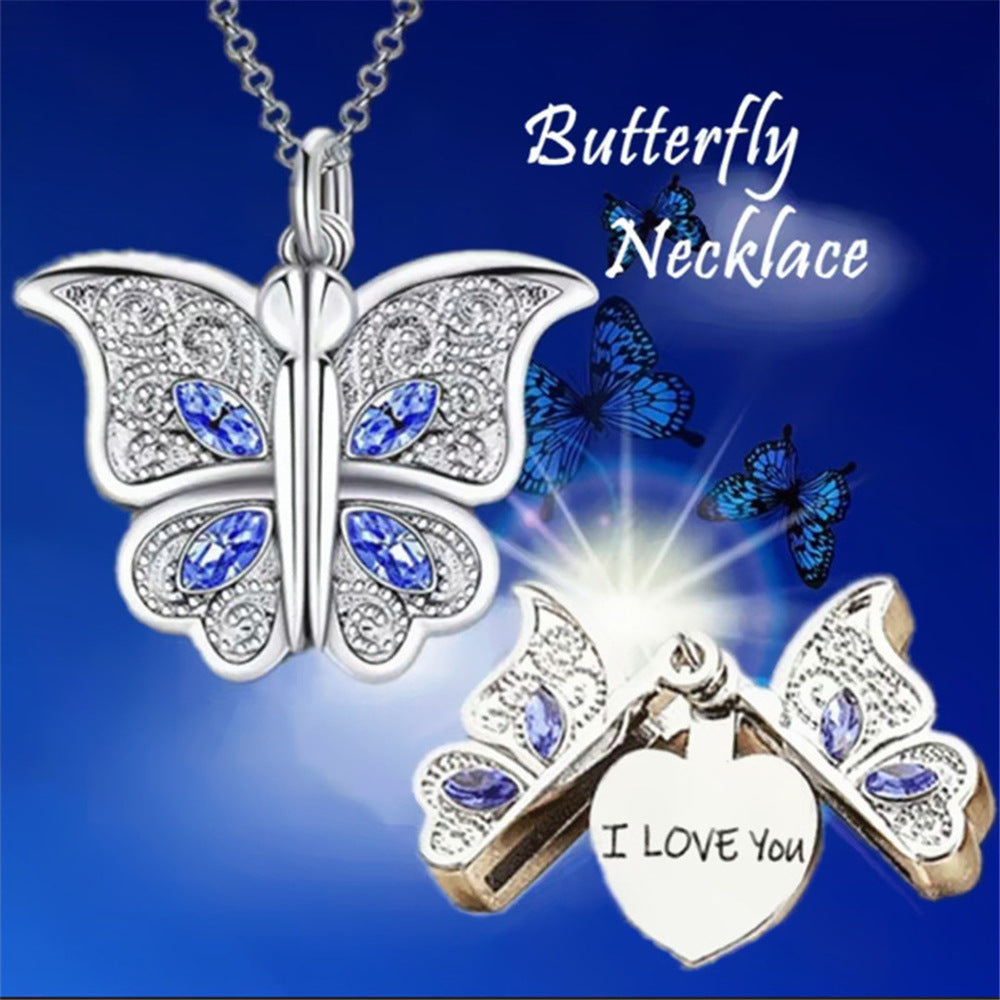 Wholesale Openable Diamond Butterfly Heart Pendant Necklaces ACC-NE-Hanyu001