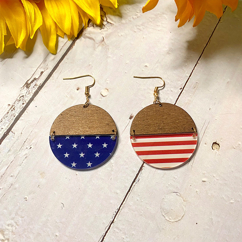 Wholesale American Independence Day Wooden Acrylic Spliced Earrings ACC-ES-XinChuan019
