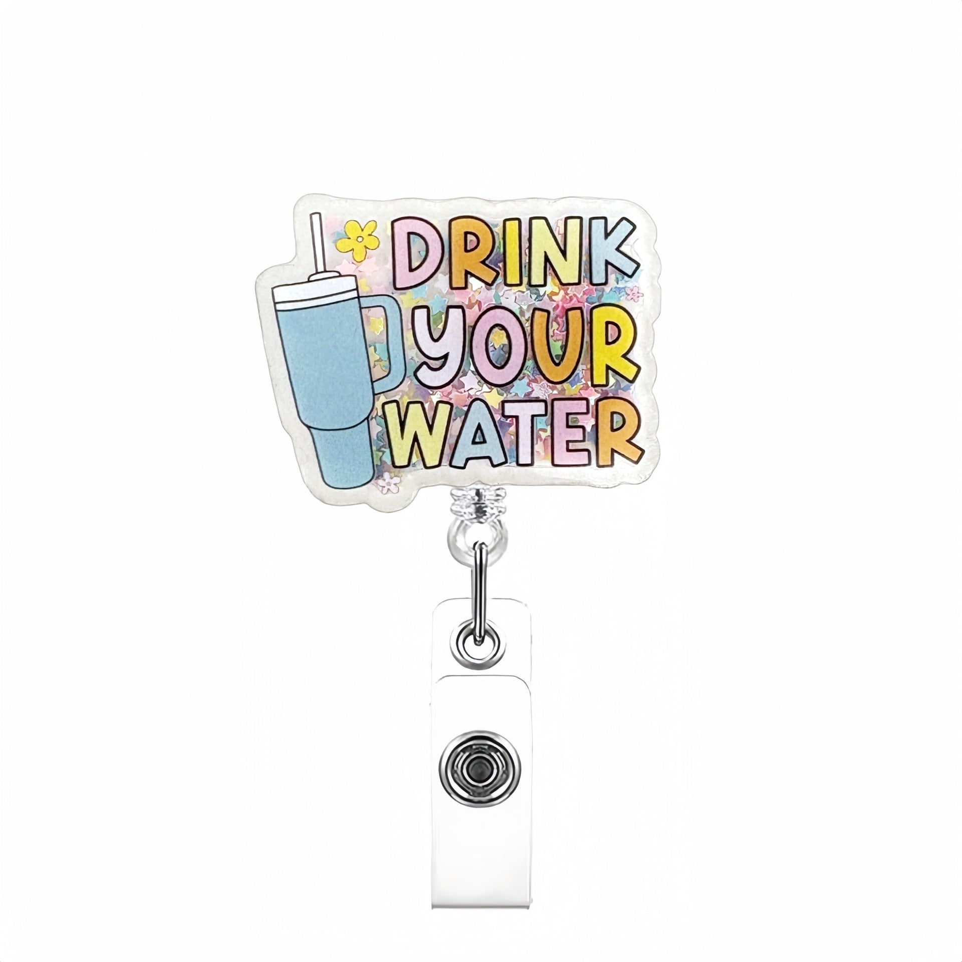 Wholesale Acrylic Quicksand Glitter Badge Reels Keychains