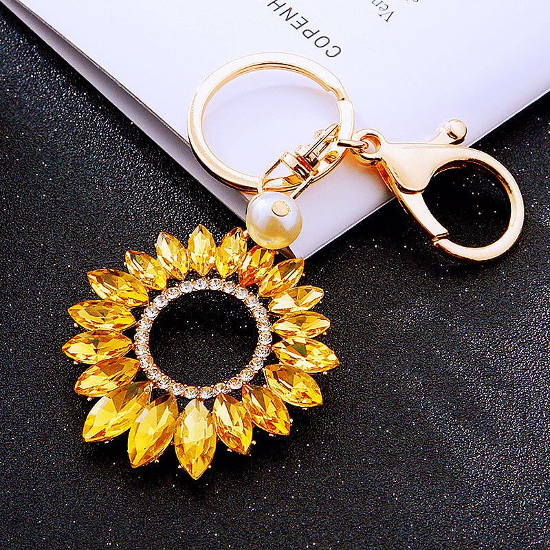 Wholesale Diamond Crystal Sunflower Metal Keychain ACC-KC-RuiYuan010