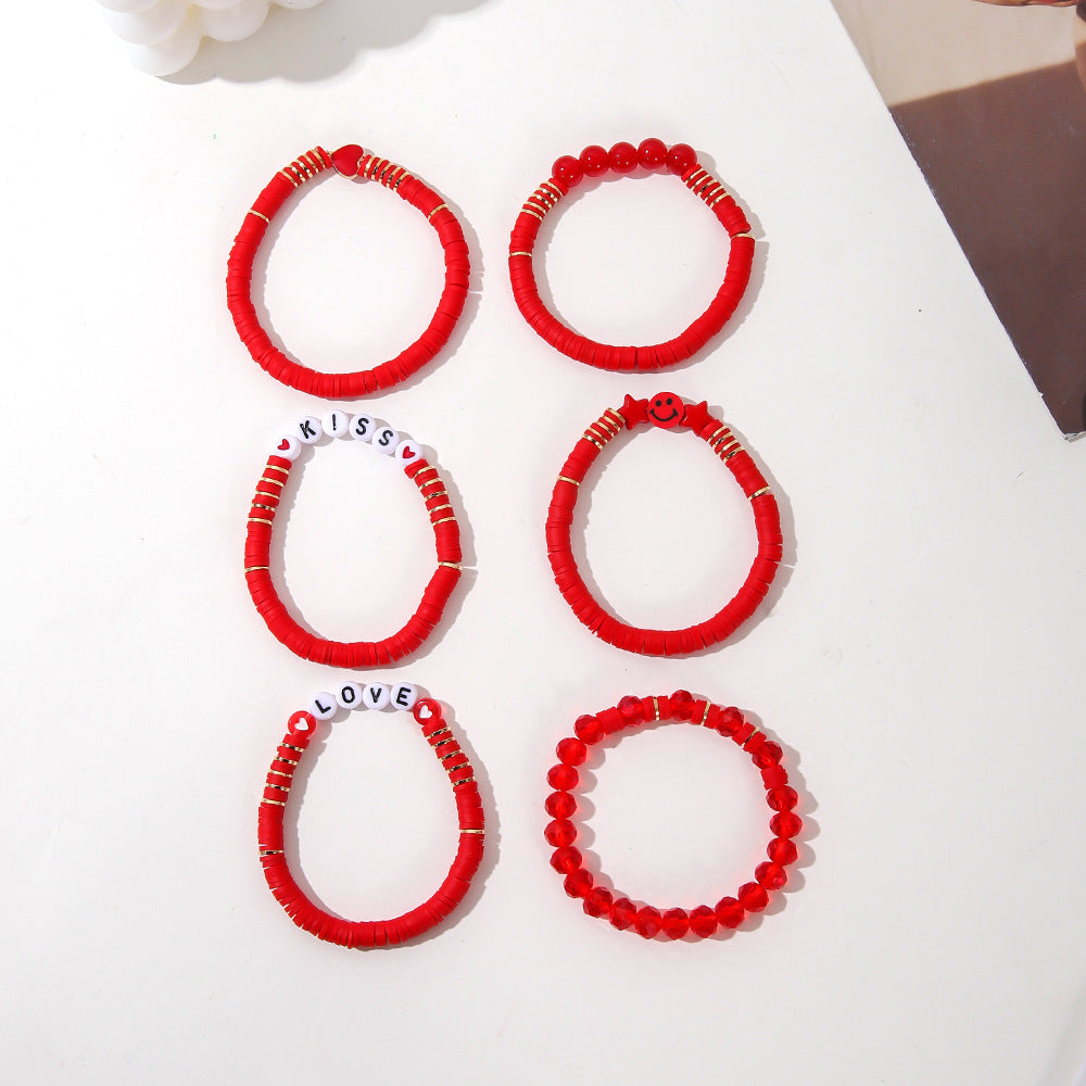 Wholesale Red Soft Clay Valentine's Day Bracelet Set