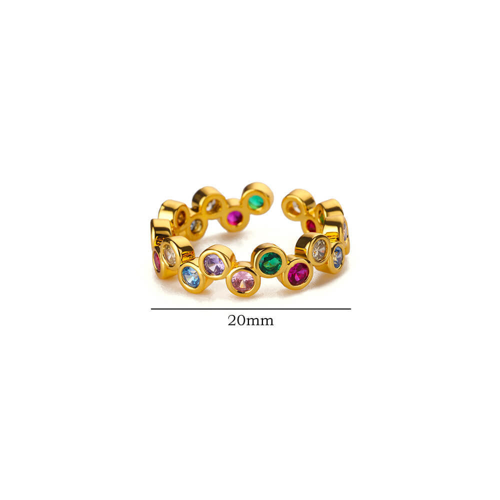 Wholesale Gold Plated Heart Shape Open Ring with Multicolor Zircon - Boutique Resale Jewelry Accessory