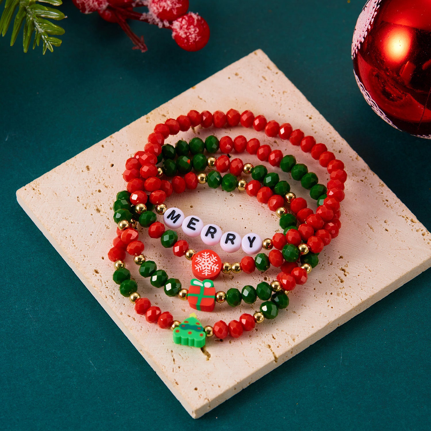 Bracciale natalizio con perline di cristallo all'ingrosso