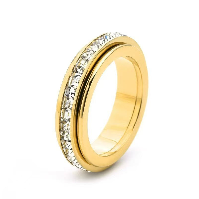 Wholesale Single Row of Square Diamonds,  Double Rotatable Lucky Charm Ring