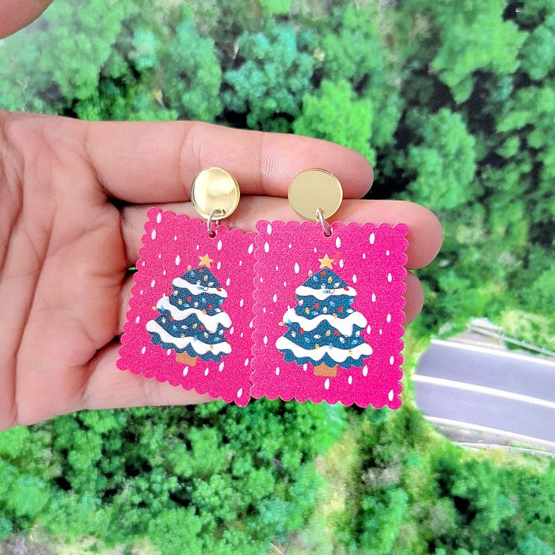 Wholesale Christmas Acrylic Earrings Snowman Bell Tree Hat Cartoon Holiday Jewelry Party Wear Gift