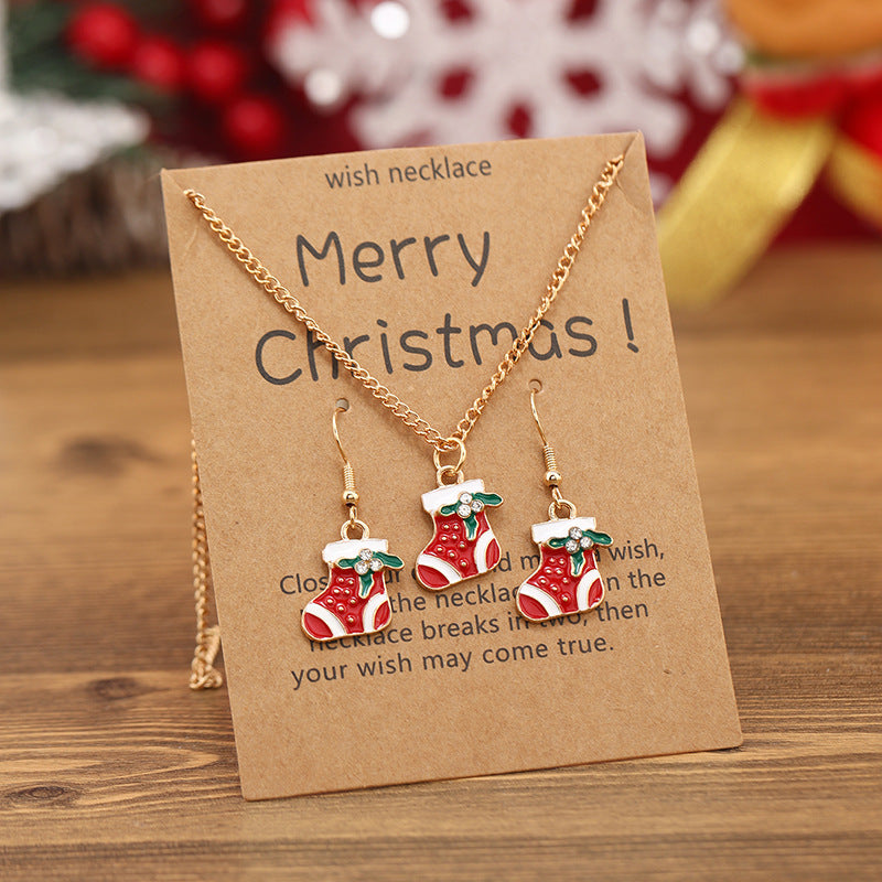 Wholesale Oil Drop Colorful Christmas Stocking Earrings Necklace Set ACC-NE-KaiQing012