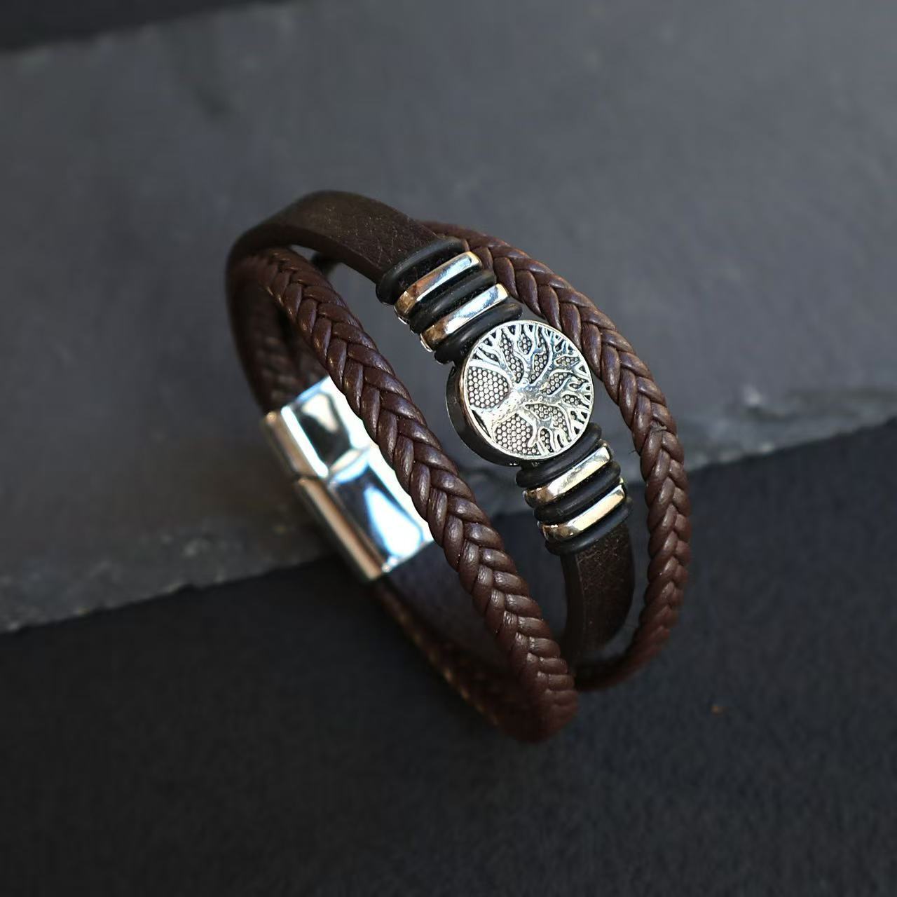 Wholesale Stylish Tree of Life Anchor Punk Magnetic Clasp Bracelet Unisex Fashion Accessory Boutique Gift