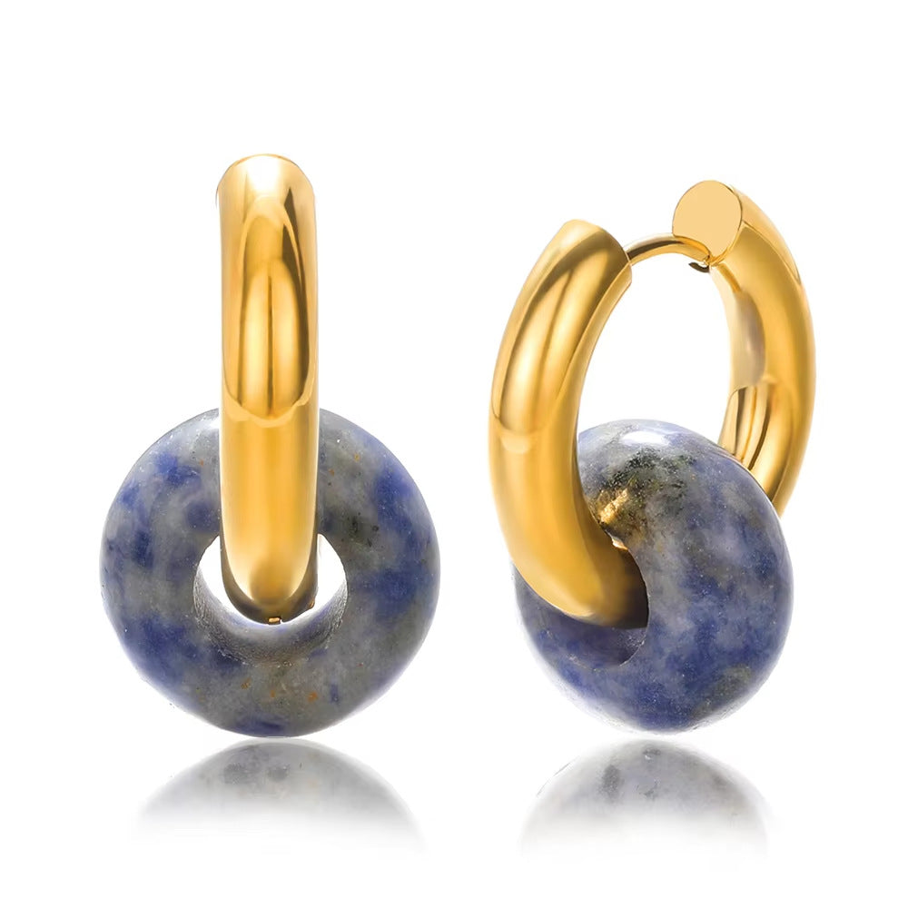 Wholesale Stainless steel earrings plated with 18K gold and natural stone