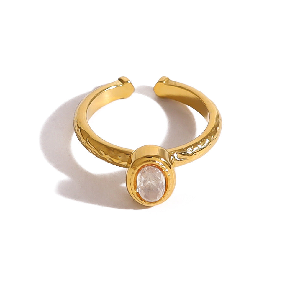 Wholesale Titanium Steel  Plated 18K Gold Oval Love Zircon Ring