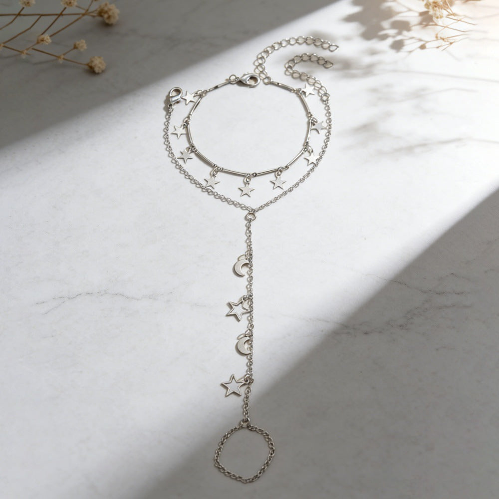 Wholesale Chic Gold Moon Star Pendant Bracelet And Finger Chain Set Women S Travel Souvenir Fashion Accessory