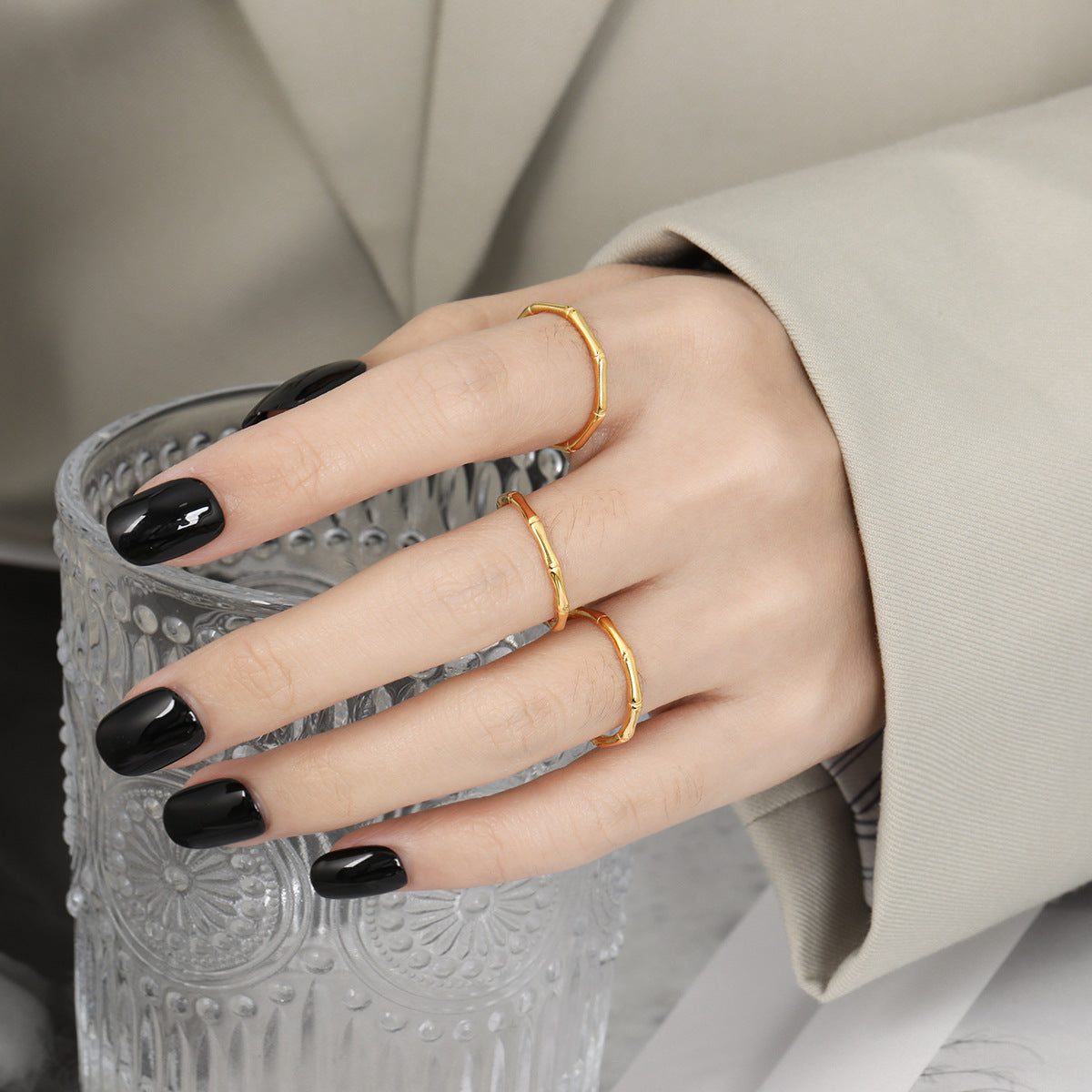 Wholesale  bamboo titanium steel non-fading stacked ring