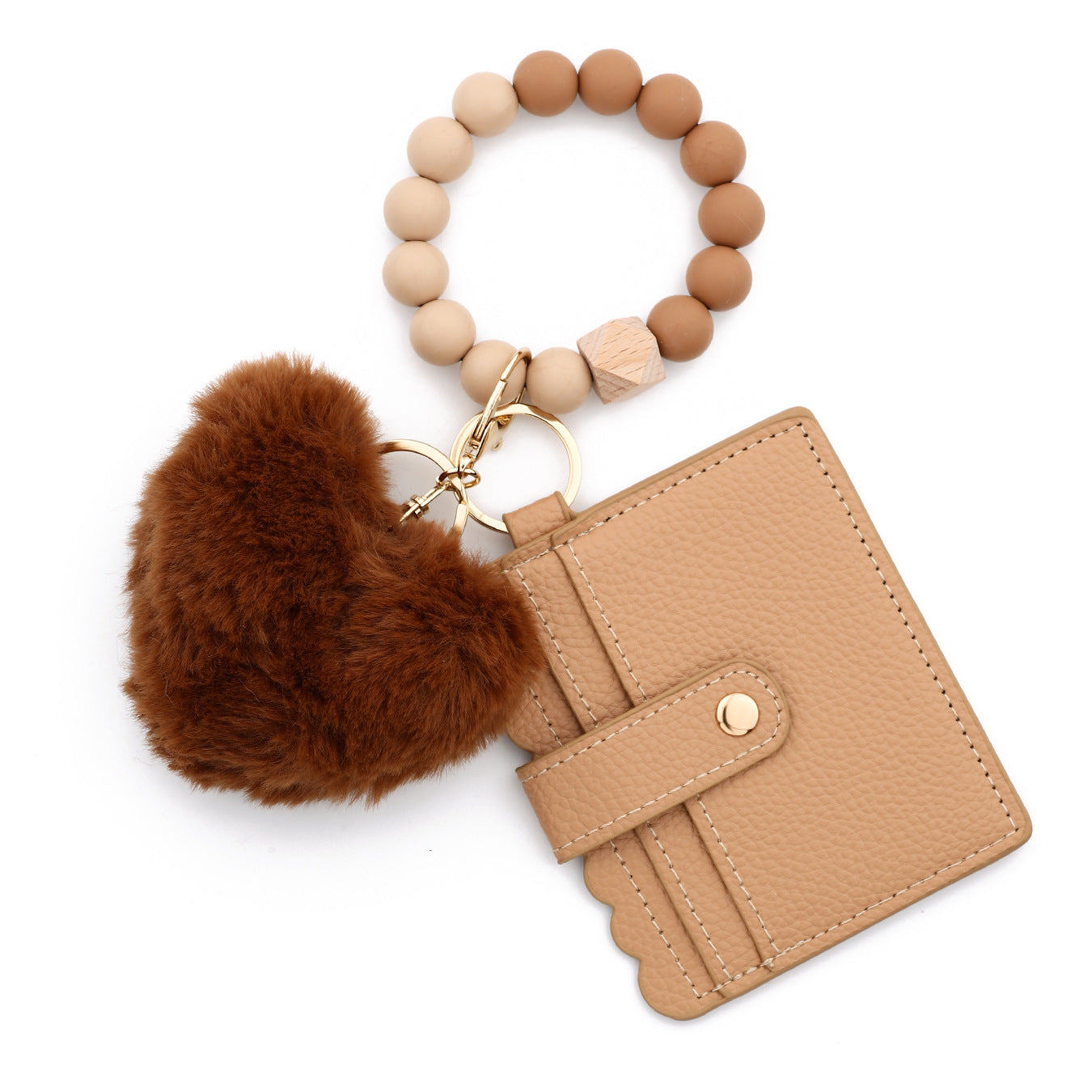 Wholesale  Love Hair Ball Pendant Leather Card Silicone Bead  Wristlet Keychain