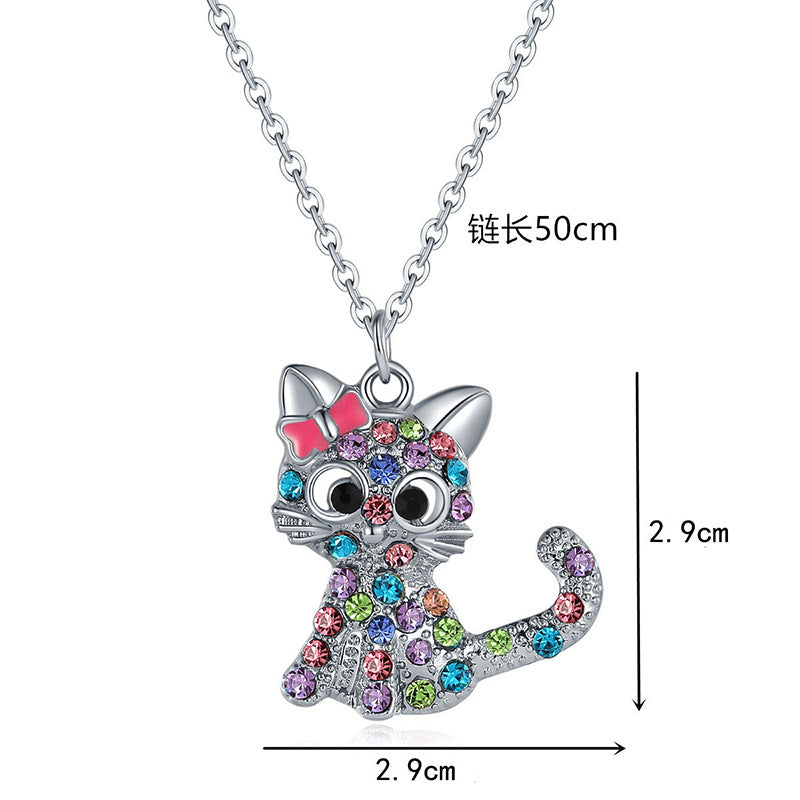 Wholesale  cute color cat diamond pendant simple jewelry  necklace