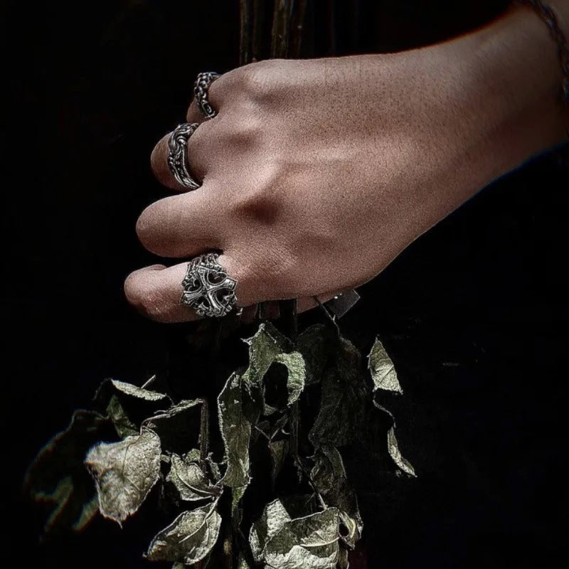 Wholesale Retro Gothic Cross Skull Bone Finger Ring