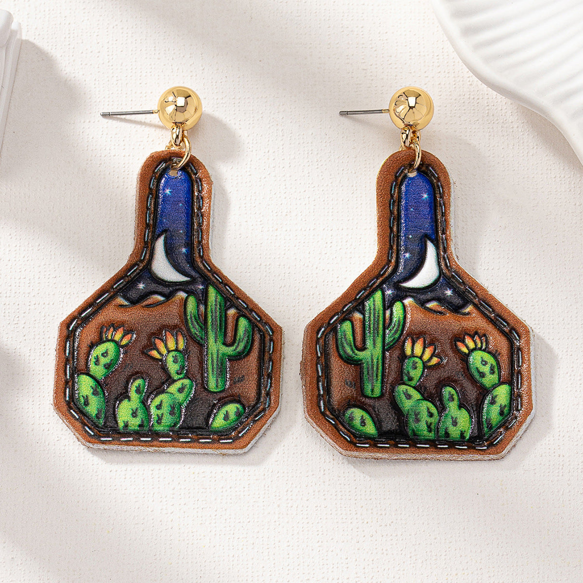 Wholesale Leather Western Cactus Earrings